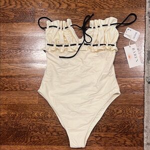 BABEN Cream One Piece lined swimsuit with Black Trim